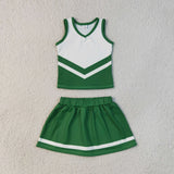 GSD4191 girls green white sleeveless skirt outfits yoga