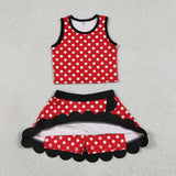 GSD4080 baby girls dot red sleeveless scalloped skirt Outfits yoga