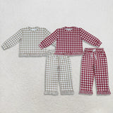 Matching  girls plaid long sleeve ruffle clothing