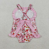 Matching Baby girls strawberry bow romper outfits