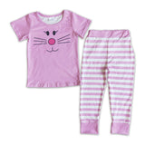2.99 Short sleeve bunny print pink girls easter pajamas
