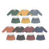 9.7 Pre-order girls stripe long sleeve skorts outfits yoga