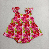 SR4134 baby girls red strawberry bow romper