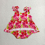 SR4134 baby girls red strawberry bow romper