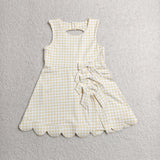 GSD3027 girls yellow checkered lace bow sleeveless Dress yoga