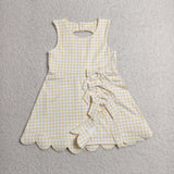 GSD3027 girls yellow checkered lace bow sleeveless Dress yoga