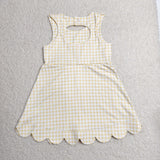 GSD3027 girls yellow checkered lace bow sleeveless Dress yoga