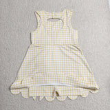 GSD3027 girls yellow checkered lace bow sleeveless Dress yoga