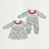 Matching Baby girls merry Christmas leaves romper dress embroidery