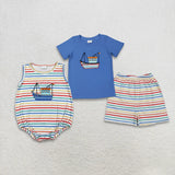 Matching Baby boys boat colorful stripe clothing embroidery