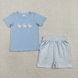 Matching Baby boys girls Easter bunny blue checkered clothing embroidery