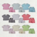 Matching Baby girls solid checkered short sleeve scalloped shorts outfits