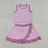 GSD4085 baby girls purple sleeveless scalloped skirt Outfits yoga