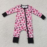 LR3069 baby rose pumpkin bow long sleeve zipper romper