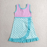 GSD4125 girls pink blue Fish scales sleeveless dress yoga