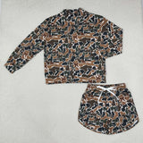 GLS0185 Adult Women camo long Sleeve shorts mock neck set yoga