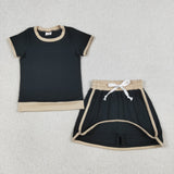 GSD3923 Girls solid black short sleeve skirt outfits