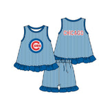 Custom team button stripe short sleeve top set