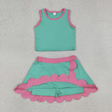 GSD4012 baby girls green purple sleeveless scalloped skirt Outfits yoga