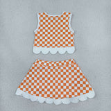 GSD4282 girls T orange checkered sleeveless skirt bow outfits yoga