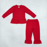 Matching  girls solid blue navy long sleeve ruffle clothing cotton