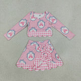 GLD1601 Girls castle bow stripe pink skirt long sleeve skirt Outfits yoga