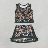 GSD4233 girls camo sleeveless skirt outfits yoga