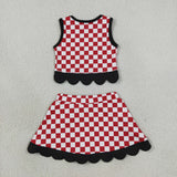 GSD4287 girls G red checkered sleeveless skirt bow outfits yoga