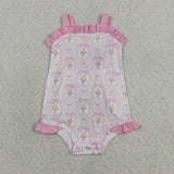SR4112 baby girls flower pink stripe romper