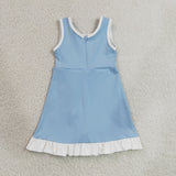 GSD4124 girls blue white sleeveless floral dress yoga