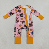 LR3252 baby boys turkey deer pumpkin zipper romper