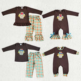 Matching boys girls Scarecrow brown kids clothing embroidery