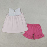 GSSO3019 baby girls cross Easter rose shorts outfit