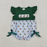 Matching Girls boys girls duck green romper embroidery