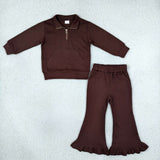 Matching Baby girls fall winter zipper long sleeve ruffle outfits sweatshirt material