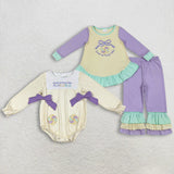 Matching Baby girls Mardi Gras long sleeve romper embroidery