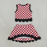 GSD4287 girls G red checkered sleeveless skirt bow outfits yoga