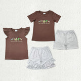Matching Baby girls boys duck brown short sleeve stripe shorts outfits embroidery
