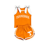 Matching Baby girls team sleeveless cotton bow shorts outfits vinyl
