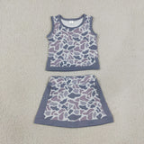 GSD4230 girls camo sleeveless skirt outfits yoga