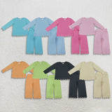 Matching Baby girls solid long sleve pant scalloped outfits cotton