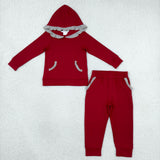 Matching Baby Girls solid ruffle hooded long sleeves pants outfits