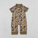 Matching Baby boys camo button long sleeve romper