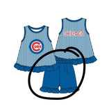 Custom team button stripe short sleeve top set