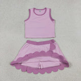 GSD4085 baby girls purple sleeveless scalloped skirt Outfits yoga