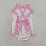 SR4112 baby girls flower pink stripe romper