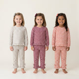 Matching  girls plaid long sleeve ruffle clothing