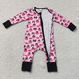 LR3069 baby rose pumpkin bow long sleeve zipper romper