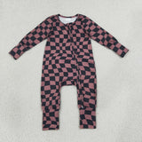 LR3115 baby checkered long sleeve zipper romper