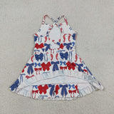 GSD4064 girls July Fourth blue red bow slip dress yoga